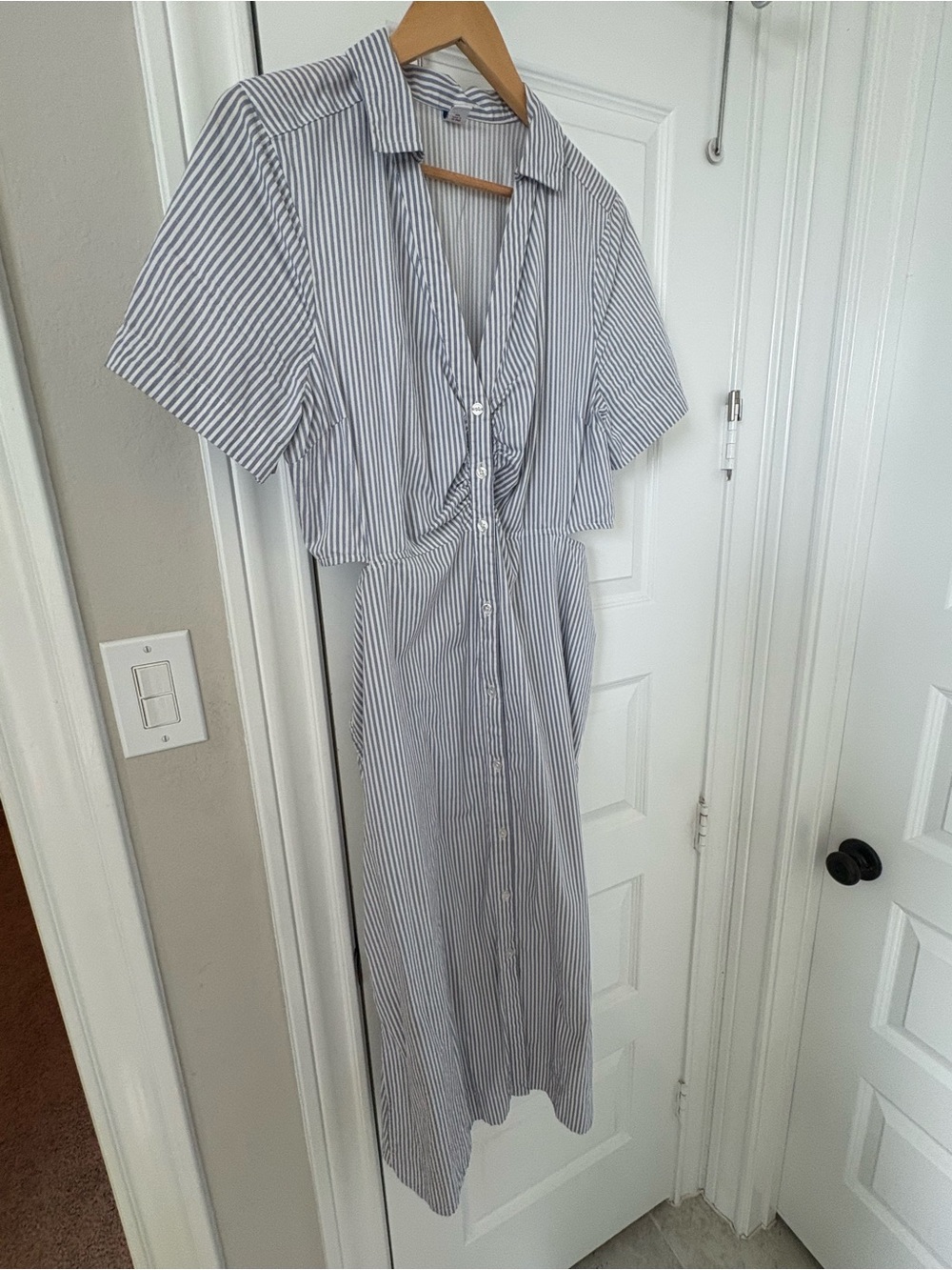 Old Navy Blue and White Striped Midi Shirt Dress